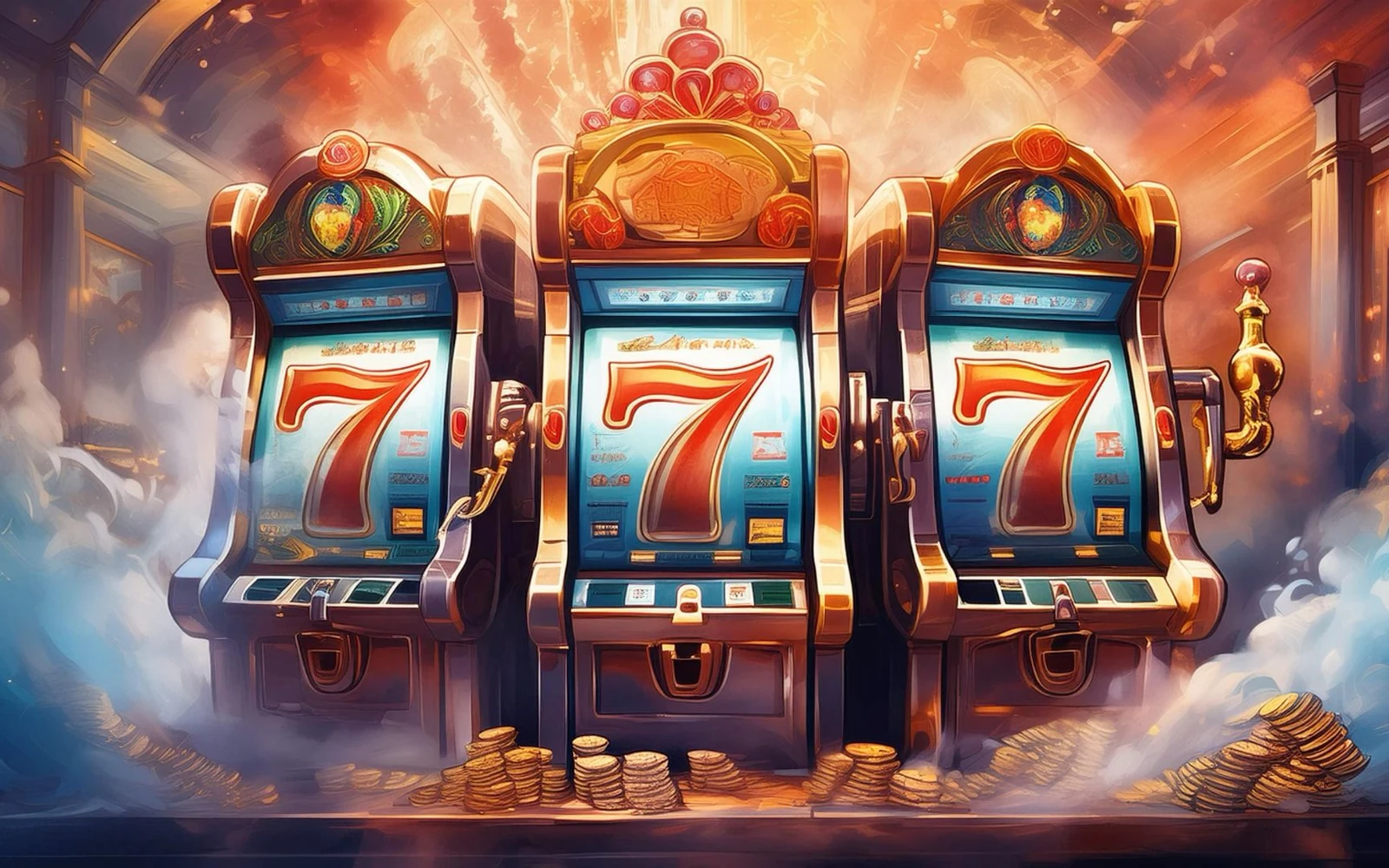 ภาพเกมสล็อตธีมแฟนตาซีพร้อมรีลหลายช่อง